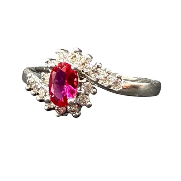 Ruby Zircon Ring Engagement Mother's Day Sterling Silver Sz 7.5 NEW